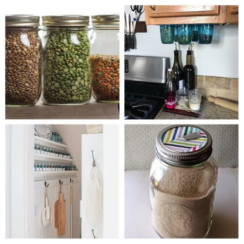 16 Genius Kitchen Mason Jar Organization Hacks- Unlock the secret to a clutter-free kitchen with these genius Mason jar organization hacks! From storing spices and grains to organizing utensils and meal prepping, Mason jars are the surprisingly versatile solution you need. | #KitchenHacks #MasonJarOrganizing #DIYStorage #organzation #ACultivatedNest