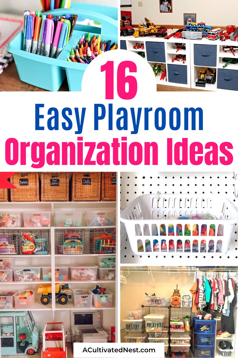 16 Easy Playroom Organization Ideas- Say goodbye to playroom chaos! Discover brilliant and easy playroom organization ideas that will keep toys, games, and crafts neatly sorted. Create a space where imagination thrives, making playtime a breeze. | #OrganizationInspiration #organizingTips #organization #KidsPlayroom #ACultivatedNest