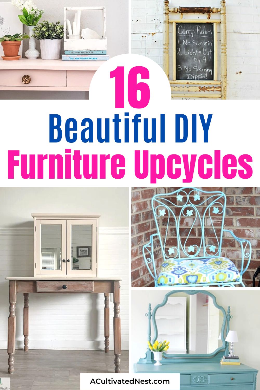 16 Creative Ways to Upcycle Old Furniture- Don't toss out that old furniture just yet! Discover genius ways to repurpose and upcycle old furniture into stunning home décor treasures. Whether it's a vintage chair or a worn-out table, learn how to transform them into something beautiful and unique. | #Repurpose #upcycling #FurnitureMakeover #diyProject #ACultivatedNest