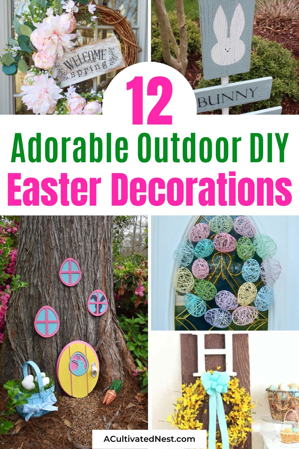12 Gorgeous Outdoor Easter Decoration DIYs- Ready to transform your garden into a wonderland this Easter? Dive into our roundup of gorgeous outdoor Easter decoration DIYs! Whether you're looking to craft festive wreaths, enchanting topiaries, or delightful egg displays, we've got you covered. | #EasterDIY #DIYDecor #crafts #diyProjects #ACultivatedNest