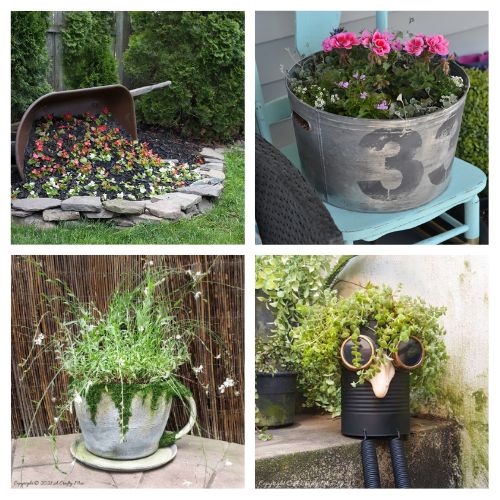 20 Beautiful Upcycled Planter Ideas- Turn trash into treasure with these stunning upcycled planter ideas! From old tin cans to chairs, discover creative ways to breathe new life into your outdoor spaces. | #Upcycled #PlanterIdeas #GardenDecor #diyProject #ACultivatedNest