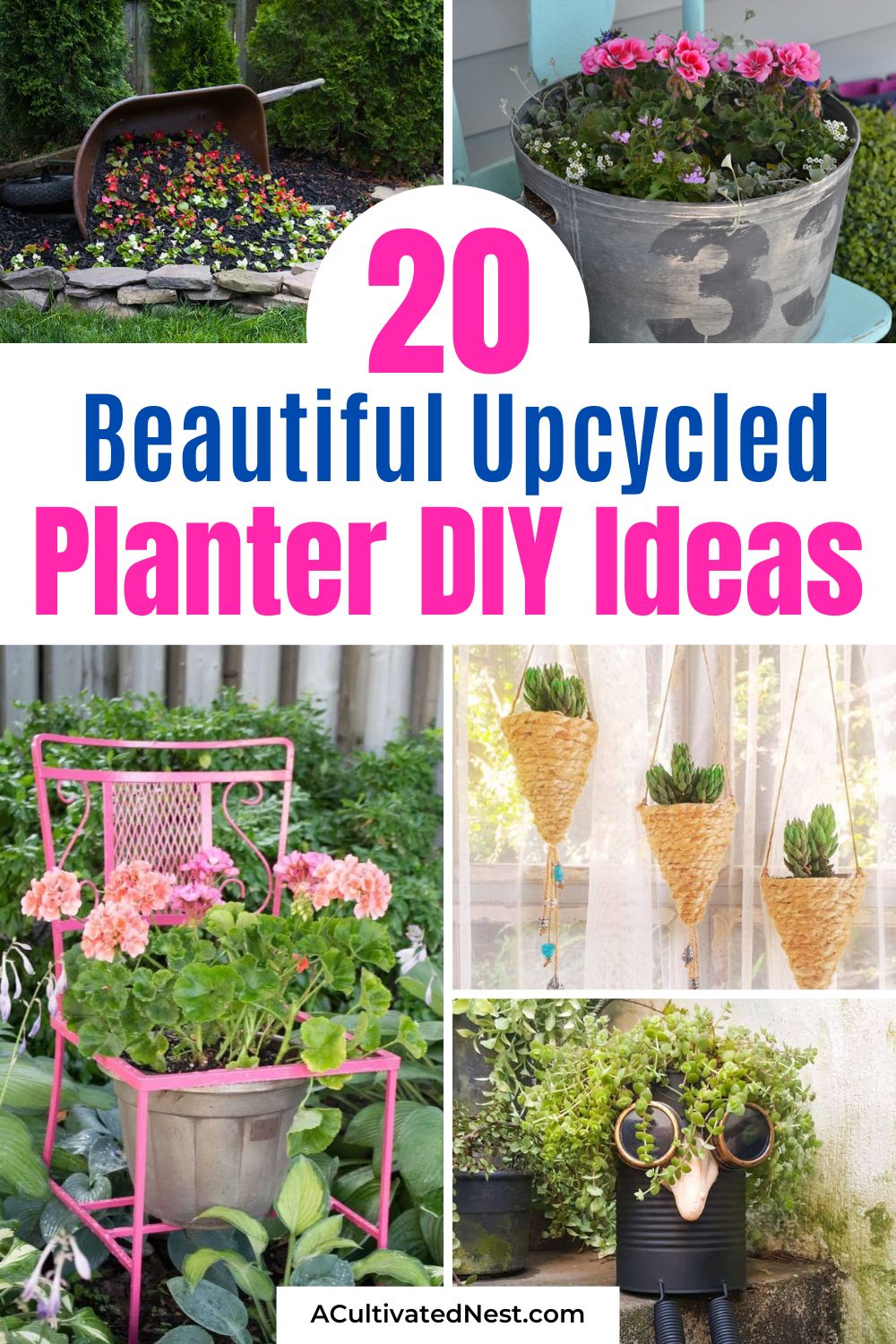 20 Beautiful Upcycled Planter Ideas- Get inspired to go green with these upcycled planters! Explore unique DIY upcycled planter projects that repurpose everyday items into beautiful homes for your plants. It's eco-friendly and budget-friendly gardening at its finest! | #Upcycling #DIY #Gardening #gardenPlanters #ACultivatedNest