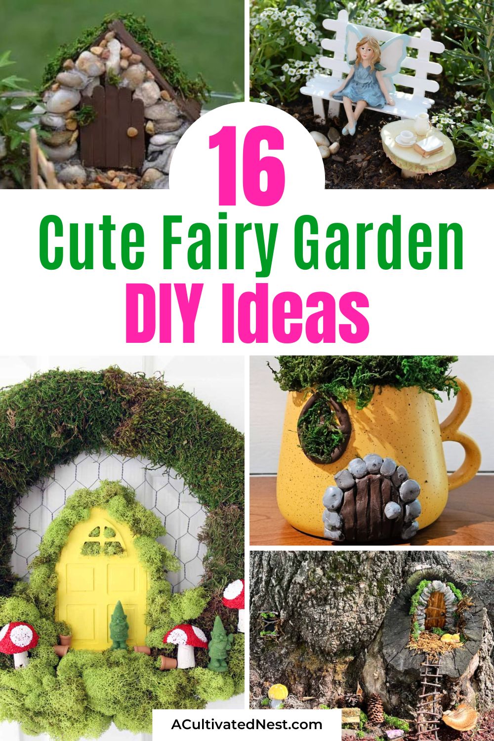 16 Cute Fairy Garden DIY Ideas- Transform your garden into a fairy-tale wonderland! Explore creative and budget-friendly fairy garden DIY ideas that add charm and magic to any outdoor space. From tiny chairs to magical doors—it's time to craft your own little world! | #fairyGardenDIY #diyProjects #craftIdeas #crafting #ACultivatedNest