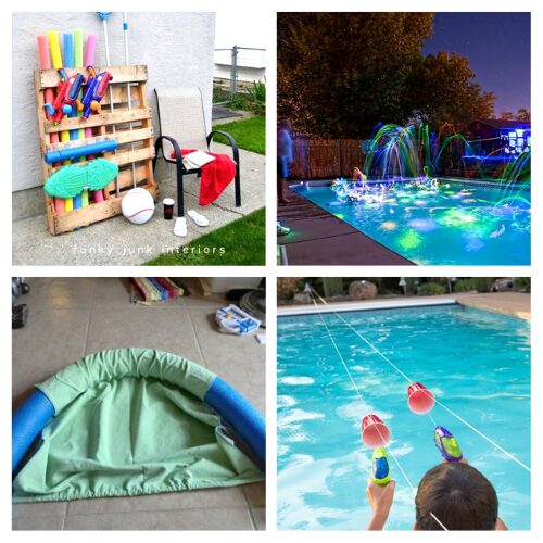 16 Handy DIY Pool Organization and Lighting Hacks- Transform your pool area with these genius DIY pool hacks! From creative pool organization ideas to floating pool trays and stunning DIY lighting, these tips will make your poolside experience even more enjoyable. | #PoolHacks #DIYPool #SummerFun #organizingTips #ACultivatedNest