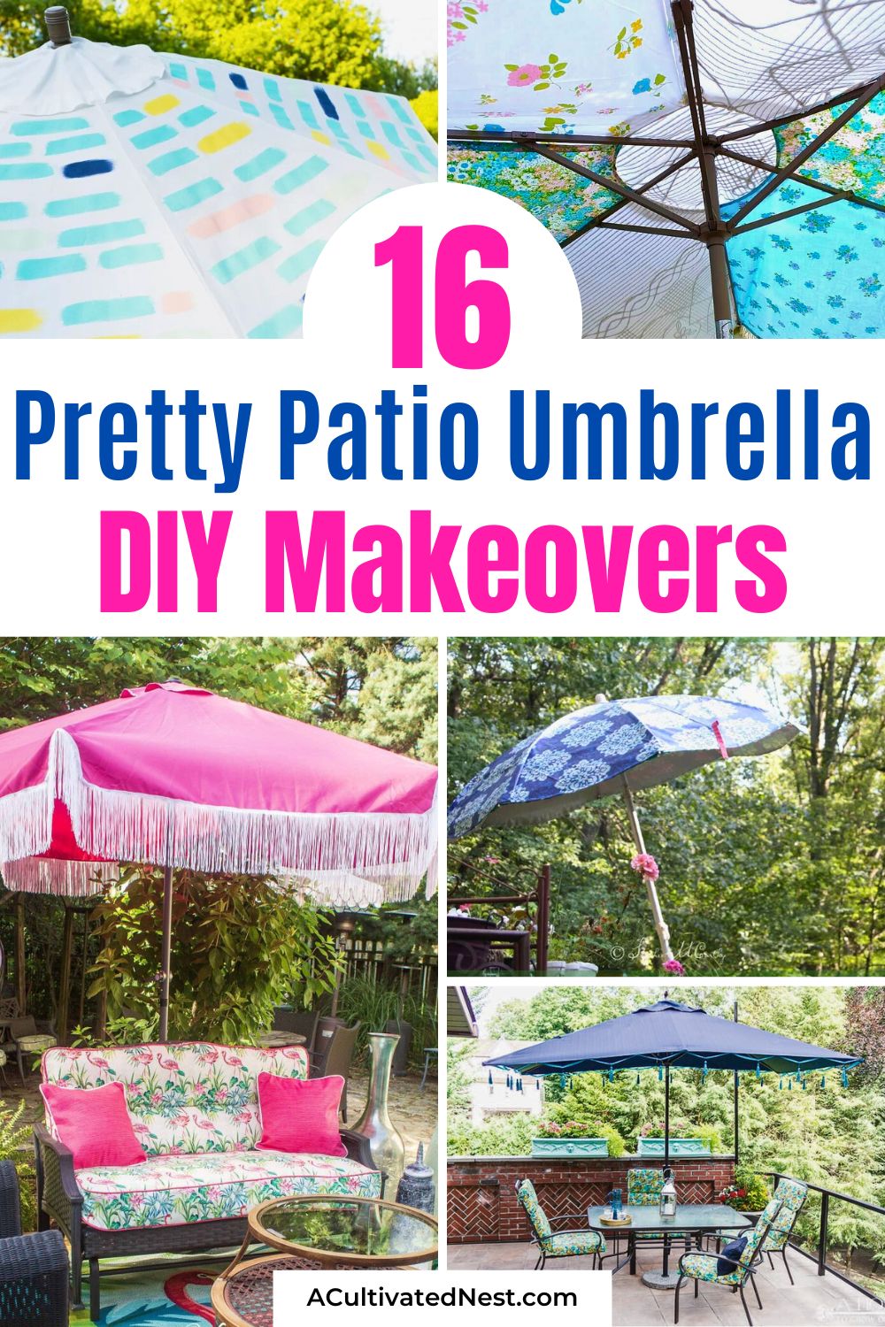 16 Pretty Patio Umbrella DIY Projects- Get inspired with stunning DIY patio umbrella ideas! Whether you're looking for a pop of color or a cozy retreat, these projects are sure to impress. | #PatioMakeover #DIYDecor #OutdoorDesign #SummerVibes #ACultivatedNest