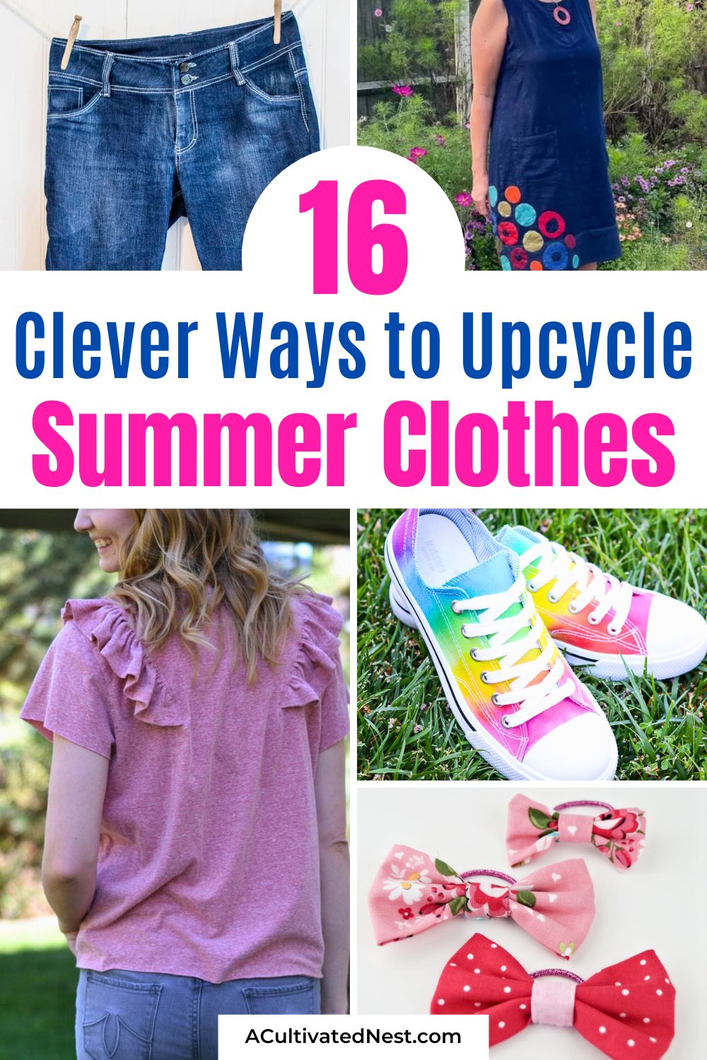 16 Clever Ideas for Upcycling Summer Clothing- Revamp your closet with these brilliant upcycling ideas for summer clothing! Learn how to convert old clothes into chic new pieces or repurpose them into cool items like rugs. Perfect for eco-conscious fashionistas! | #UpcycledClothing #DIYCrafts #sewingProjects #upcycling #ACultivatedNest