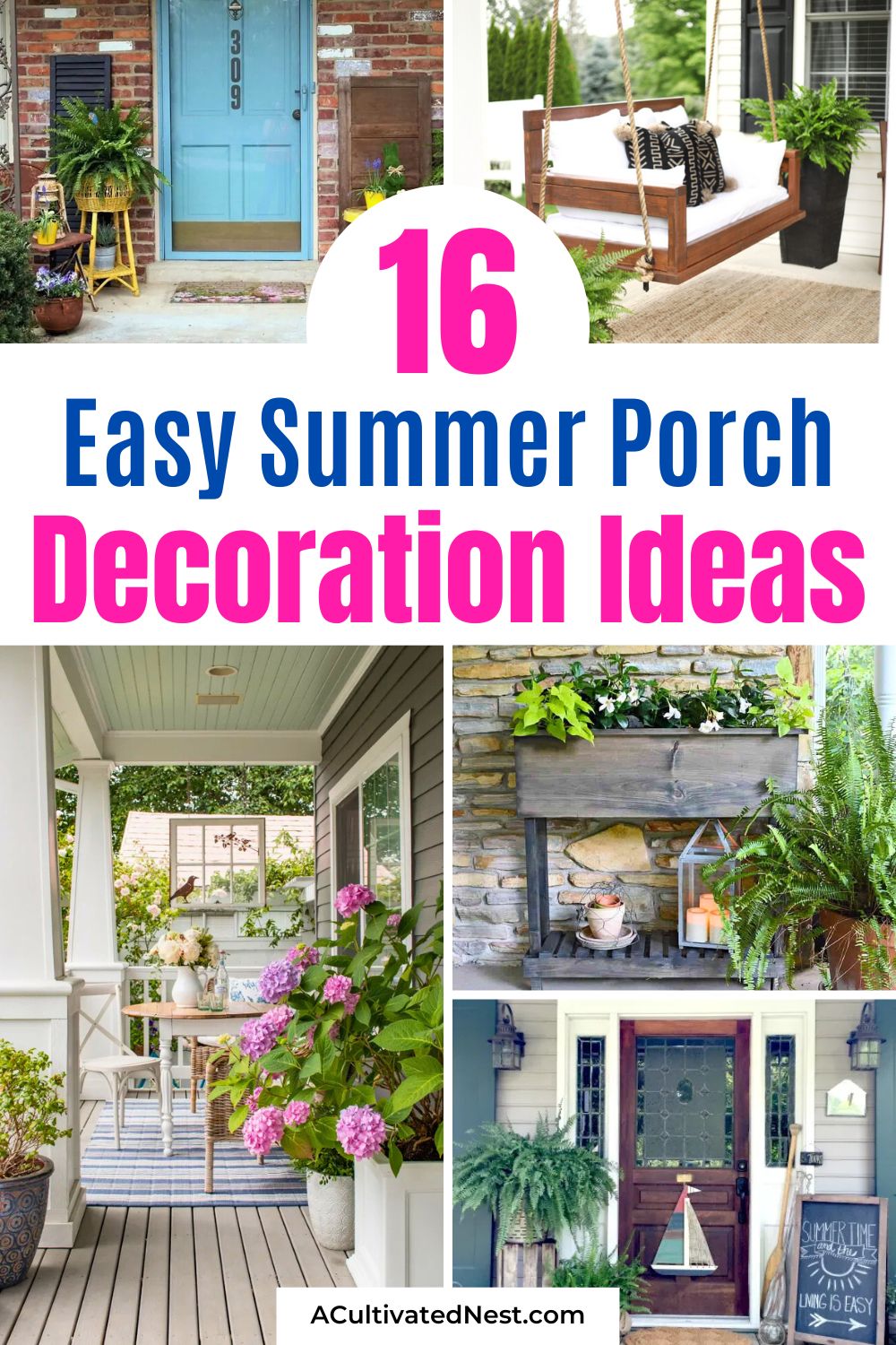 16 Inexpensive Summer Porch Decor Ideas- Spruce up your porch for summer without breaking the bank! Check out these affordable decor ideas that add charm and style to any outdoor space. Perfect for a summer refresh! | #PorchDecor #summerDecorating #porches #DIY #ACultivatedNest