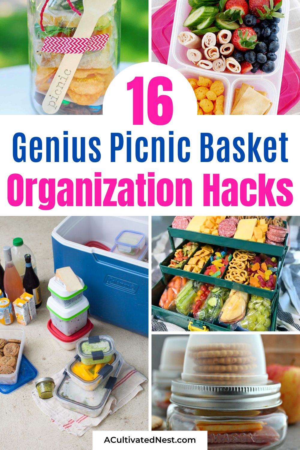 16 Ways to Organize a Summer Picnic Basket- Organize your summer picnic basket like a pro with these must-try tips and tricks! From Mason jar meals to plastic-free picnics, discover how to make your outdoor dining easy and stylish. Click to find your new picnic favorites! | #PicnicBasket #picnic #PicnicOrganization #organization #ACultivatedNest