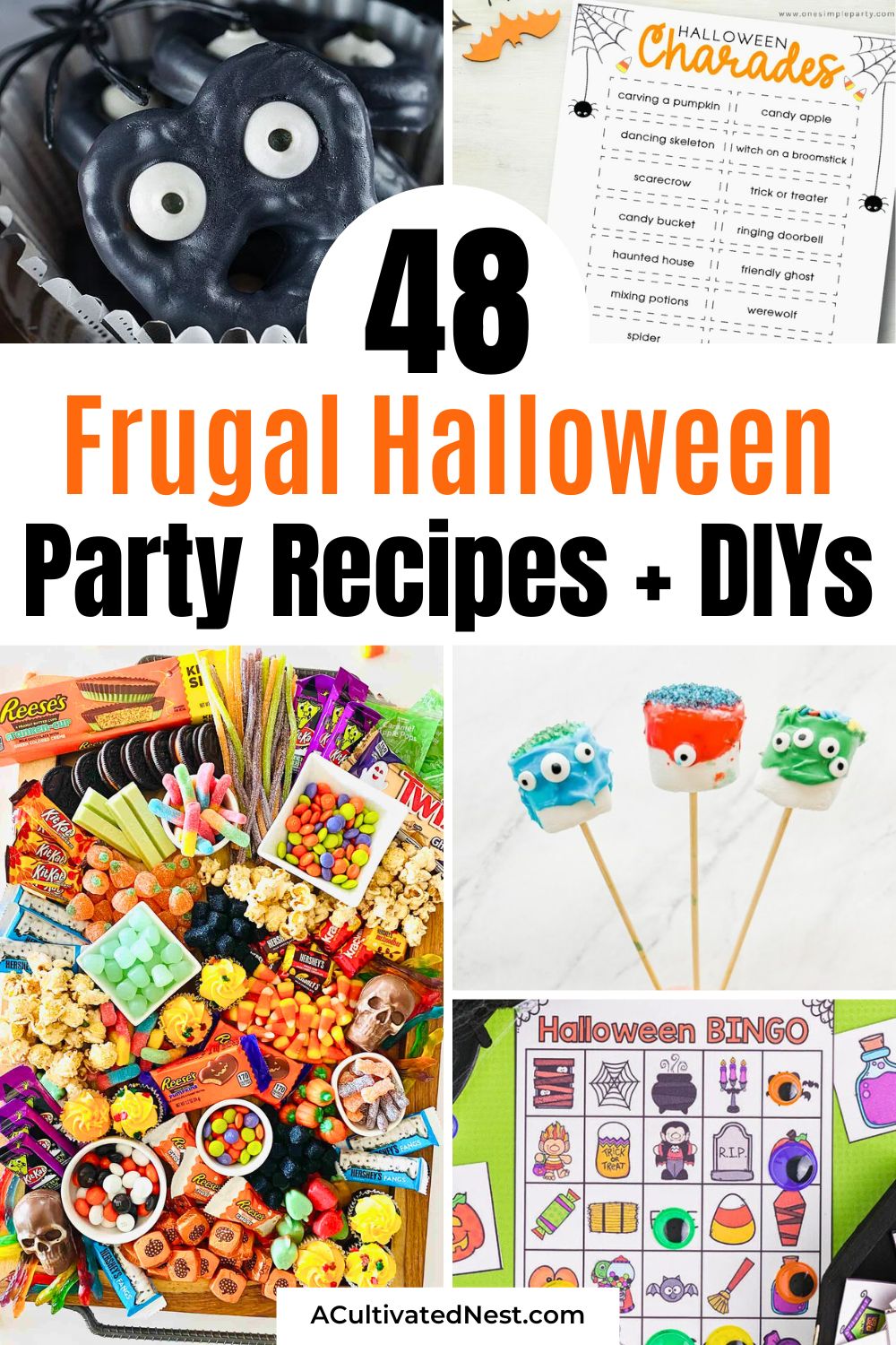 48 Budget-Friendly Halloween Party Ideas- Looking for affordable ways to throw an unforgettable Halloween party? Check out these budget-friendly ideas! With easy DIY decorations, spooky snacks, and printable games, you’ll create a party full of thrills—without the scary price tag. | Halloween snacks, Halloween foods, Halloween party decorations, DIY decorations, homemade Halloween party decor, #HalloweenOnABudget #PartyPlanning #DIYDecorations #HalloweenDesserts #ACultivatedNest