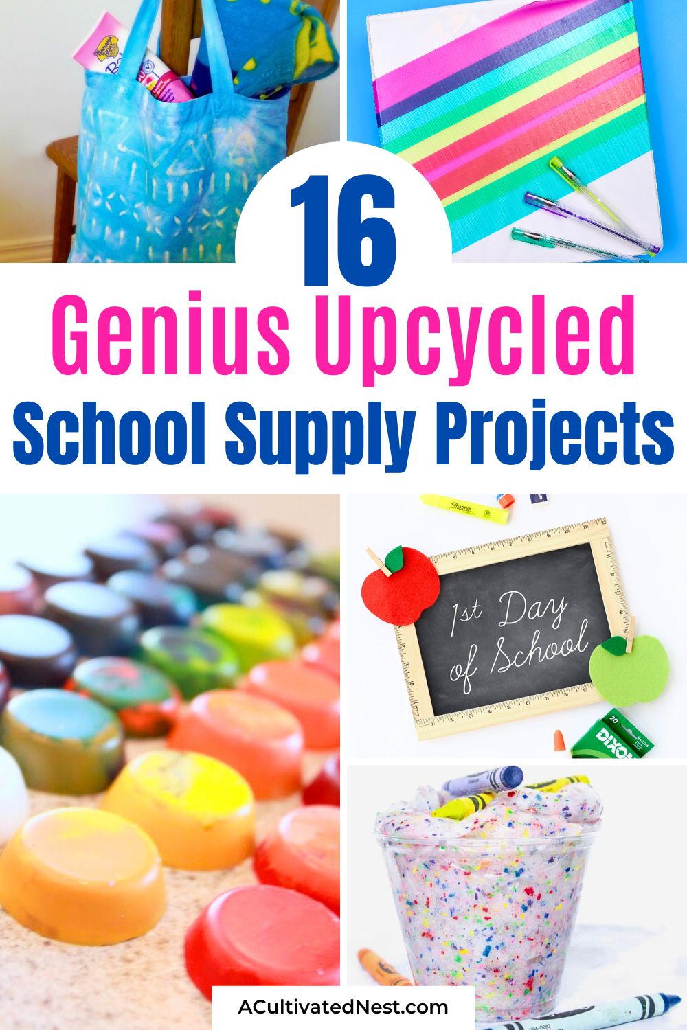 16 Genius Upcycled School Supply Projects- Get crafty with these upcycled school supply projects! From bags to custom notebooks, these clever ideas will breathe new life into your old supplies. Pin now to start creating! | #backToSchoolDIY #upcycling #craft #DIY #ACultivatedNest