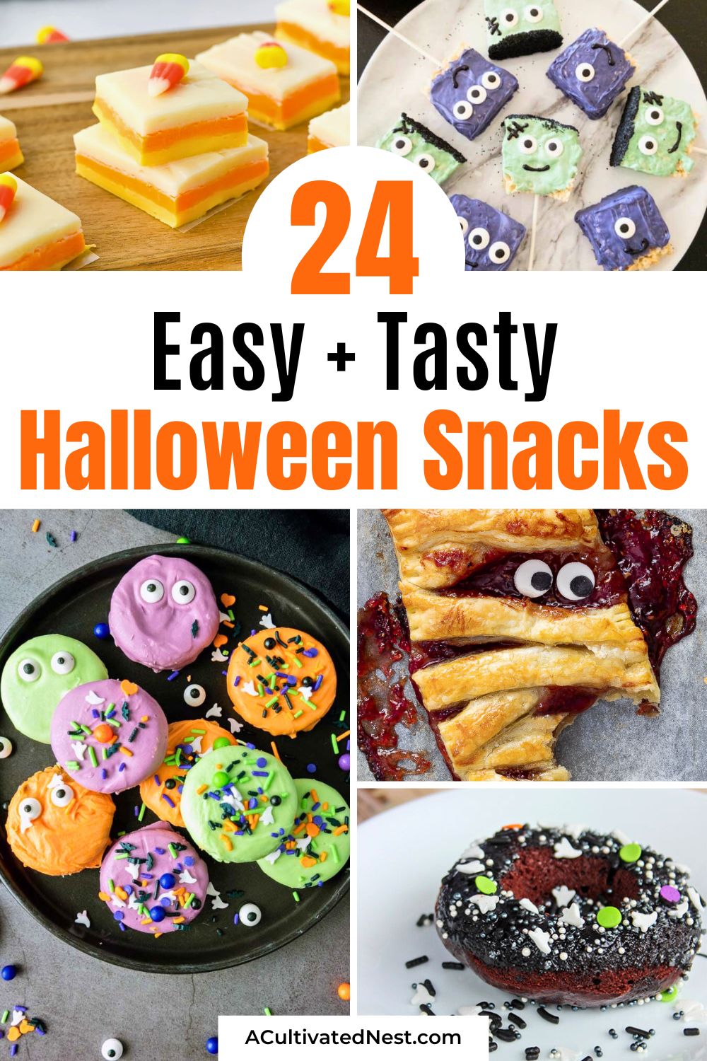 24 Easy Halloween Snacks- Planning a Halloween bash? These easy Halloween snacks are perfect for kids and adults alike! Whether you're looking for something sweet or savory, these simple recipes will make your table festive and fun. Click to explore these frightfully delicious snacks | #HalloweenTreats #PartySnacks #HalloweenInspo #recipes #ACultivatedNest