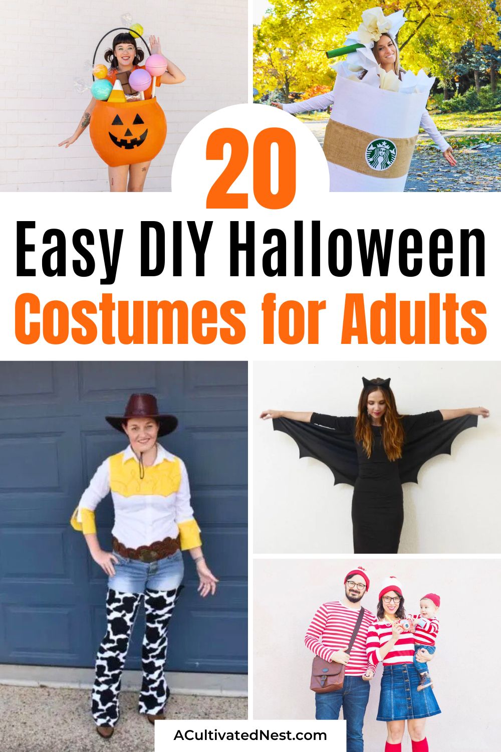 20 Easy Homemade Halloween Costumes for Adults- No need to buy expensive costumes! These easy homemade Halloween costumes for adults will help you look amazing with minimal effort. Perfect for any party or event, these DIY ideas will inspire your inner costume designer! | #HomemadeCostumes #DIYHalloween #HalloweenInspiration #diyProjects #ACultivatedNest