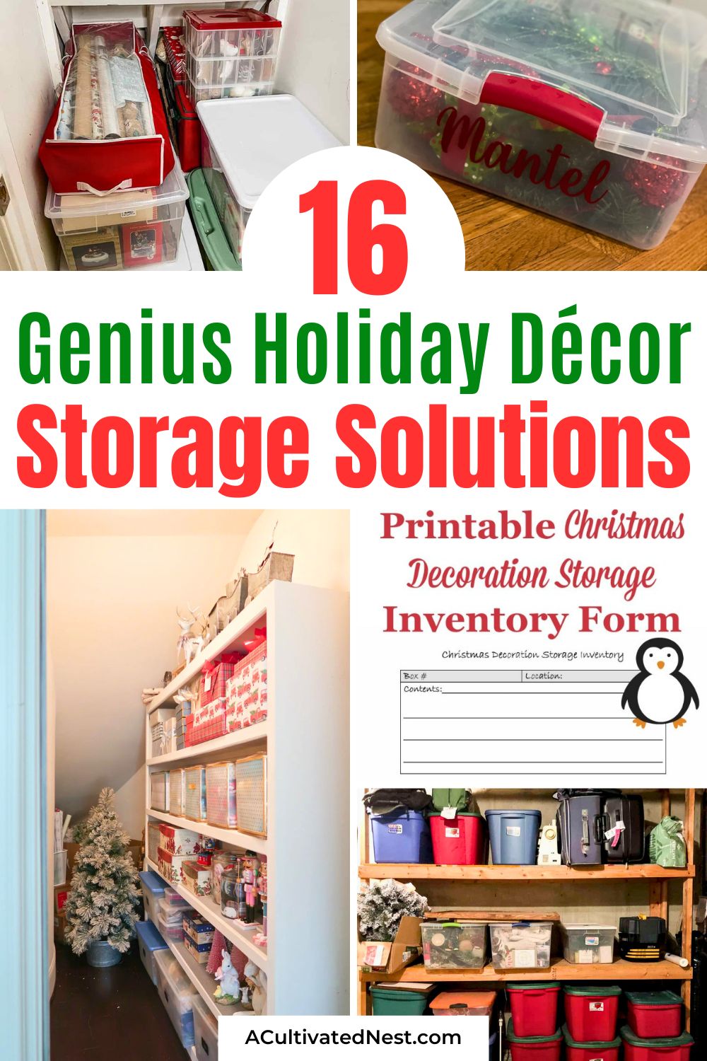 16 Genius Holiday Décor Storage Solutions- Transform your holiday storage game with these innovative holiday décor storage solutions! Whether you're dealing with small spaces or bulky decorations, these clever ideas will keep everything safe and organized. Don't miss out on these essential tips for a hassle-free post-holiday cleanup! | organizing Christmas ornaments, organizing Halloween decor, organizing Thanksgiving decorations, #HolidayOrganization #StorageHacks #SeasonalDecor #ChristmasDecorations #ACultivatedNest