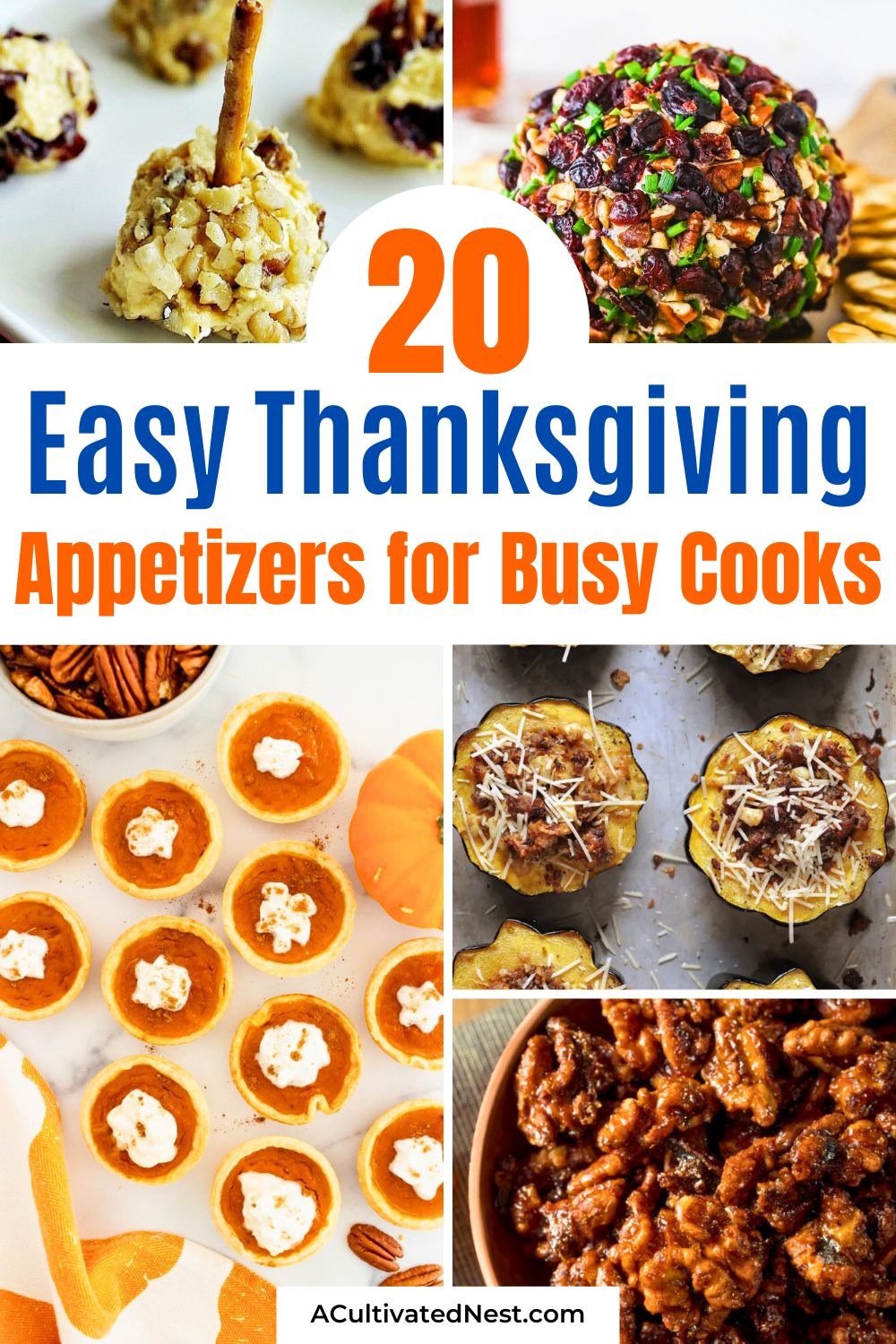 20 Quick and Easy Thanksgiving Appetizers for Busy Cooks- Hosting Thanksgiving this year? Save time and delight your guests with these quick and easy Thanksgiving appetizers for busy cooks! Enjoy crowd-pleasers like roasted grape and brie crostini, cranberry pecan cheeseballs, and more. Perfect for a stress-free holiday! | #Thanksgiving #Appetizers #QuickRecipes #ThanksgivingRecipes #ACultivatedNest