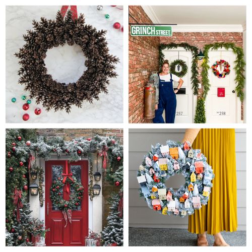 16 Easy DIY Christmas Front Door Decorations- Get your front door holiday-ready with these easy and stunning Christmas front door DIYs! From elegant wreaths to festive swags, there’s something here for every style. Click through for step-by-step tutorials from your favorite bloggers. Your holiday guests will be wowed! | #ChristmasDIY #HolidayDecor #diyProjects #ChristmasWreaths #ACultivatedNest