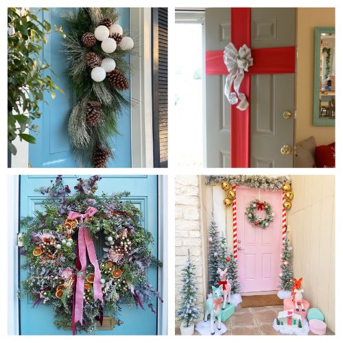 16 Easy DIY Christmas Front Door Decorations- Get your front door holiday-ready with these easy and stunning Christmas front door DIYs! From elegant wreaths to festive swags, there’s something here for every style. Click through for step-by-step tutorials from your favorite bloggers. Your holiday guests will be wowed! | #ChristmasDIY #HolidayDecor #diyProjects #ChristmasWreaths #ACultivatedNest