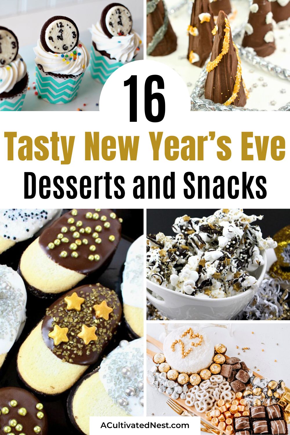 16 Delicious New Year's Eve Treats- Say hello to the new year with these scrumptious New Year’s Eve treats! This roundup has something for everyone, including no-bake desserts, sparkly snacks, and savory bites bursting with flavor. Perfect for parties or family celebrations, these easy-to-make recipes will steal the show! | #NewYearsParty #HolidayRecipes #NYETreats #NewYearsDesserts #ACultivatedNest