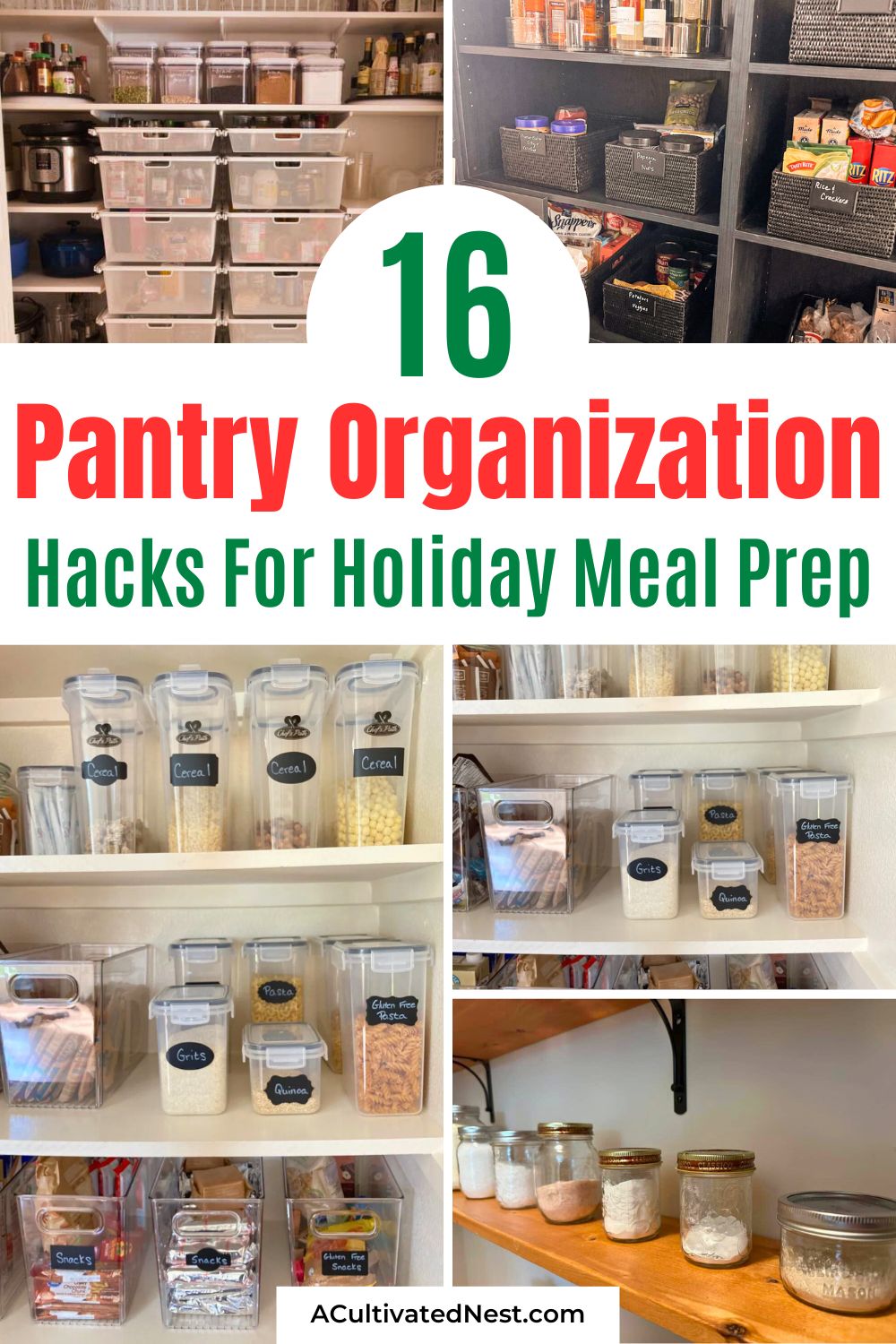 20 Budget-Friendly Pantry Organization Tips for Holiday Meal Prep- Transform your pantry and get holiday prep ready with these affordable pantry organization tips! Whether you have a small pantry or a walk-in space, these ideas are perfect for decluttering, organizing, and maximizing storage. Make holiday meal prep a breeze! | #KitchenOrganization #PantryGoals #HolidayInspo #storageSolutions #ACultivatedNest