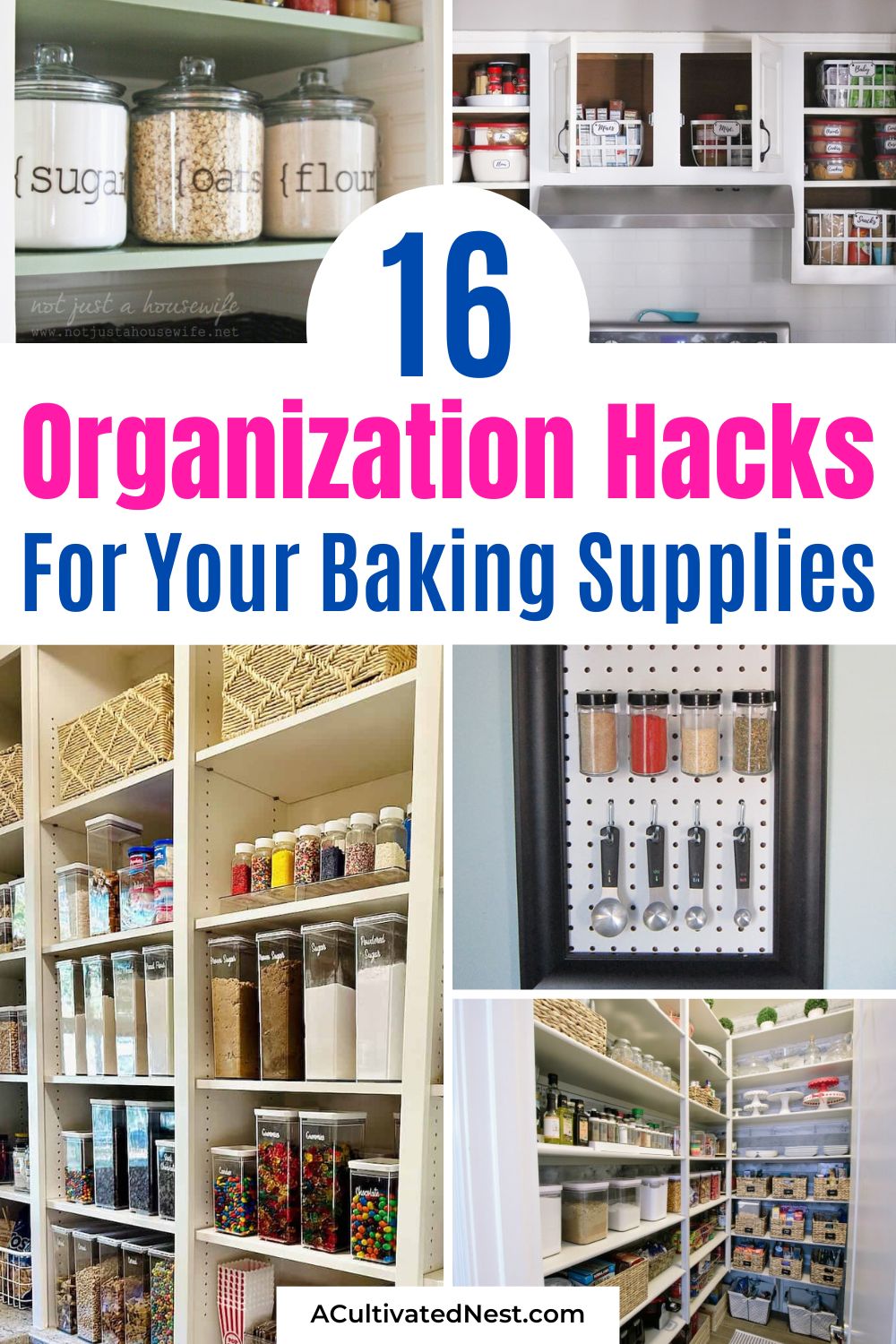 16 Ways to Organize Baking Supplies After the Holiday Rush- Looking for easy ways to organize your baking supplies now that the holidays are over? Keep your kitchen clutter-free with these smart storage solutions for flour, sugar, pans, and more! Perfect for anyone who loves baking and wants to stay organized all year long. | #OrganizedKitchen #BakingOrganizationTips #organizing #kitchenOrganization #ACultivatedNest