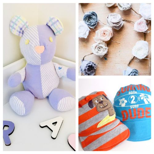 16 Adorable Ways to Upcycle Baby Clothes- Looking for creative ways to repurpose your little one's outgrown baby clothes? These adorable upcycling ideas will let you cherish those memories in a whole new way! From keepsake memory bears and quilts to garlands and Christmas ornaments, there's a project here for every sentimental heart. | #UpcycleBabyClothes #DIYProjects #BabyKeepsakes #upcycling #ACultivatedNest