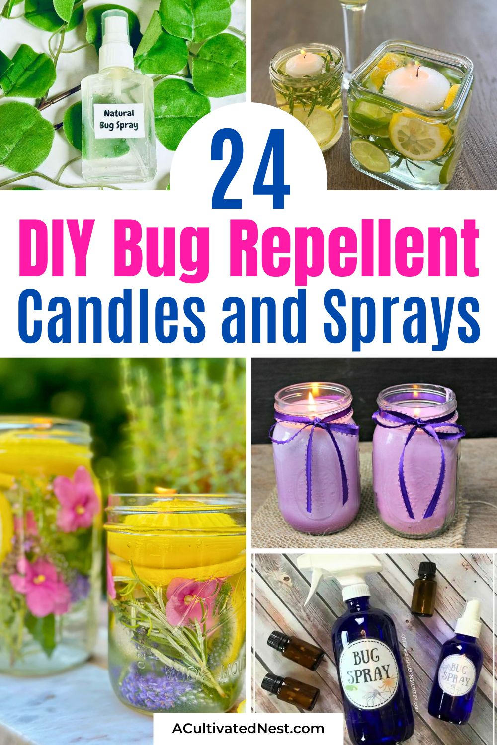 24 DIY Citronella Candles & Bug Repellents for Outdoor Living- Looking for natural ways to repel bugs? This roundup features 24 DIY citronella candles and homemade mosquito repellents anyone can make. From mason jar candles to herbal sprays, find inspiration to protect your outdoor spaces with safe, eco-friendly solutions. Great for patios, gardens, and family gatherings! | #summerDIY #homemadeInsectRepellent #citronellaCandles #homemadeCandles #ACultivatedNest