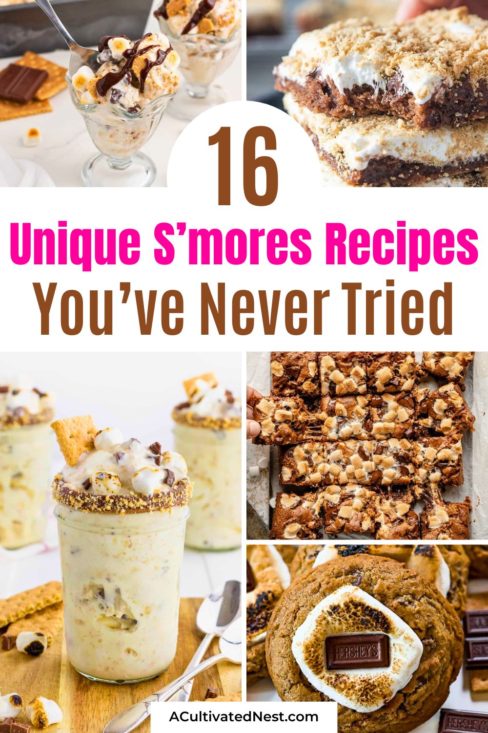 16 Unique S’mores Recipes You’ve Never Tried- Take your love for s’mores to the next level with these unique and delicious recipes! Discover new ways to enjoy this classic summer treat with creative ideas like s’mores bark, Nutella s’mores bars, and even s’mores cheesecake. Pin now for tasty ideas your family will love all year long! | #smores #desserts #dessertRecipes #summerRecipes #ACultivatedNest