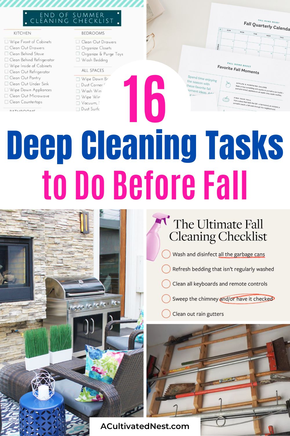 16 Deep Cleaning Tasks to Do Before Fall Hits- Ready for fall? These essential deep cleaning and organization ideas will help get your house fresh and cozy before autumn hits. Find printable cleaning schedules, storage tips, and practical projects to simplify your end-of-summer to-do list. | #BackToSchoolCleaning #OrganizeYourHome #CleanAndOrganized #SeasonalCleaning #ACultivatedNest