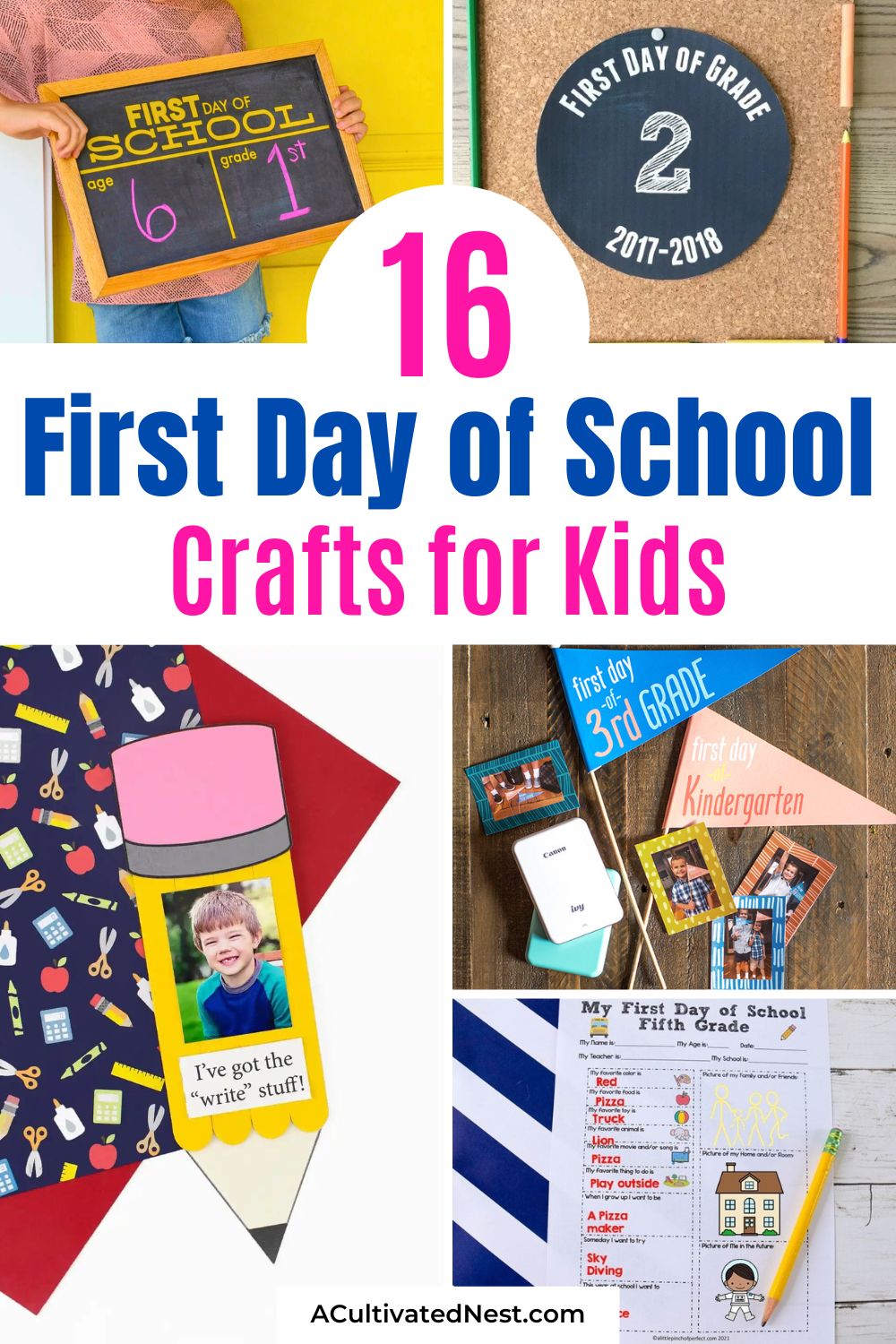 16 First Day of School Crafts to Make the Day Special- Looking for simple ways to make the first day of school unforgettable? Find adorable craft projects, free printables, and first day traditions that will help excite and comfort your kids as they head back to class. Start new memories and kick off the school year with creativity and joy! | #BackToSchoolIdeas #FirstDayOfSchool #SchoolCrafts #CraftyKids #ACultivatedNest
