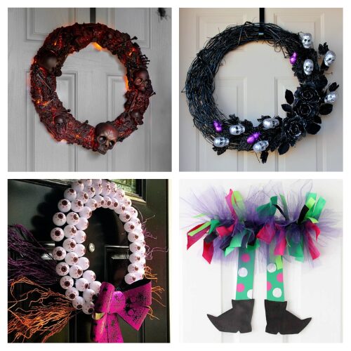 16 Unique DIY Halloween Wreaths to Spook-ify Your Front Door- Transform your front porch into the spookiest spot on the block with these unique DIY Halloween wreaths! From witch legs to glowing eyes and creepy crawlies, discover easy tutorials to make your own festive door decor. These crafty ideas are sure to wow trick-or-treaters and Halloween party guests. | #DIYHalloween #HalloweenWreath #HalloweenDecor #CraftIdeas #ACultivatedNest