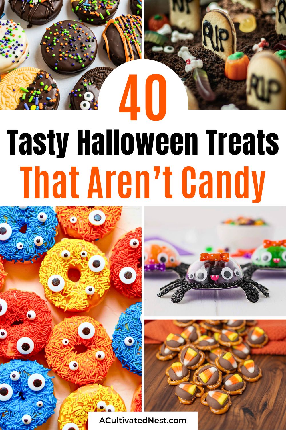 40 Easy Non-Candy Halloween Treats- Skip the sugar overload this year! These easy non-candy Halloween treats are perfect for kids, classrooms, and parties. From healthy options to super cute DIY snacks, find the best non-candy Halloween ideas to delight your ghosts and goblins. | #HalloweenIdeas #NonCandyTreats #HealthyHalloween #dessertRecipes #ACultivatedNest