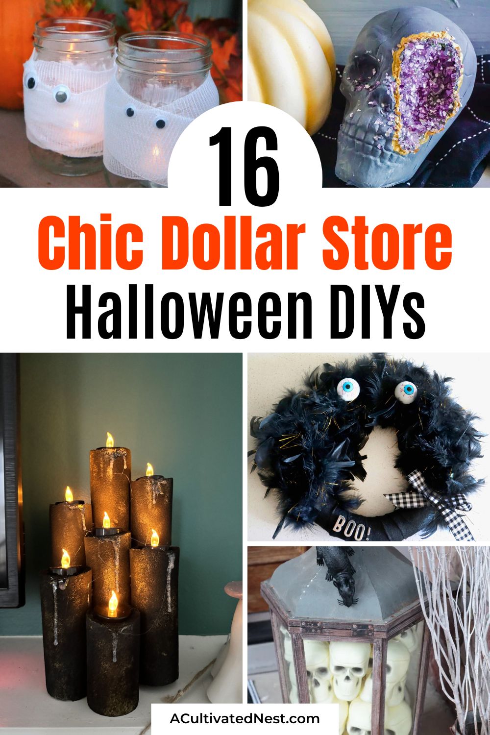 16 Dollar Store DIY Halloween Decorations That Look Spooky but Chic- Want Halloween decorations that stand out without spending a fortune? Discover spooky-but-chic dollar store DIY ideas you’ll love! Perfect for adding stylish Halloween flair to your home, these simple crafts are fun, creative, and irresistibly affordable. | #HalloweenInspo #ChicHalloween #DIYHalloween #DollarTreeFinds #ACultivatedNest