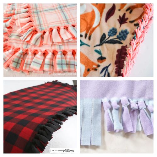 20 Cozy No-Sew Blanket Tutorials- Snuggle up with these cozy no-sew DIY blanket projects! Whether you’re a beginner crafter or looking for quick homemade gift ideas, these easy tutorials have something for everyone. Create fleece tie blankets, baby blankets, flannel throws and more – all without sewing a single stitch! | #DIYBlanket #NoSewProjects #BlanketTutorial #BeginnerCraft #ACultivatedNest