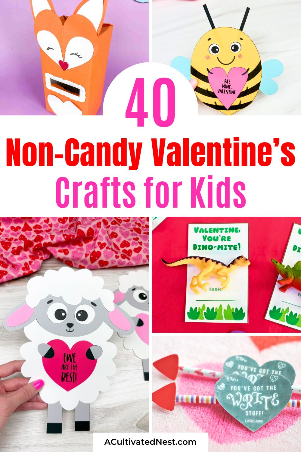 40 Non-Candy Valentine Crafts for Kids- Swap out the sweets for creativity this Valentine’s Day! Discover non-candy Valentine crafts for kids that are cute, easy to make, and so much fun. These unique ideas are perfect for school parties or crafting at home. Kids will love making heartfelt gifts for friends and family! | #ValentinesForKids #CraftyValentine #DIYValentine #ValentinesDayIdeas #ACultivatedNest