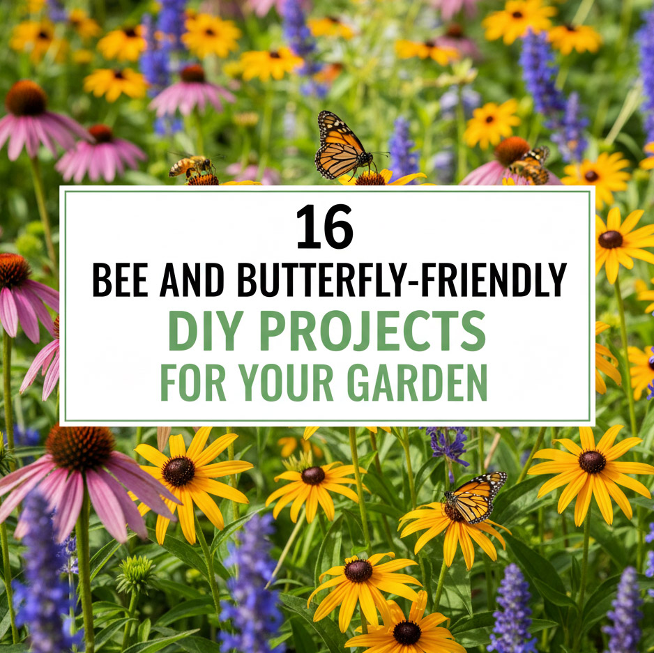 16 Bee and Butterfly-Friendly DIY Projects for Your Garden- Want a garden that’s buzzing with life? Transform your backyard into a pollinator paradise with these easy bee and butterfly-friendly DIY projects! From simple bee hotels and butterfly baths to the best native plants for your veggie patch, these budget-friendly ideas will keep the pollinators returning season after season. | #GardenDIY #ButterflyGarden #SaveTheBees #PollinatorGarden #ACultivatedNest