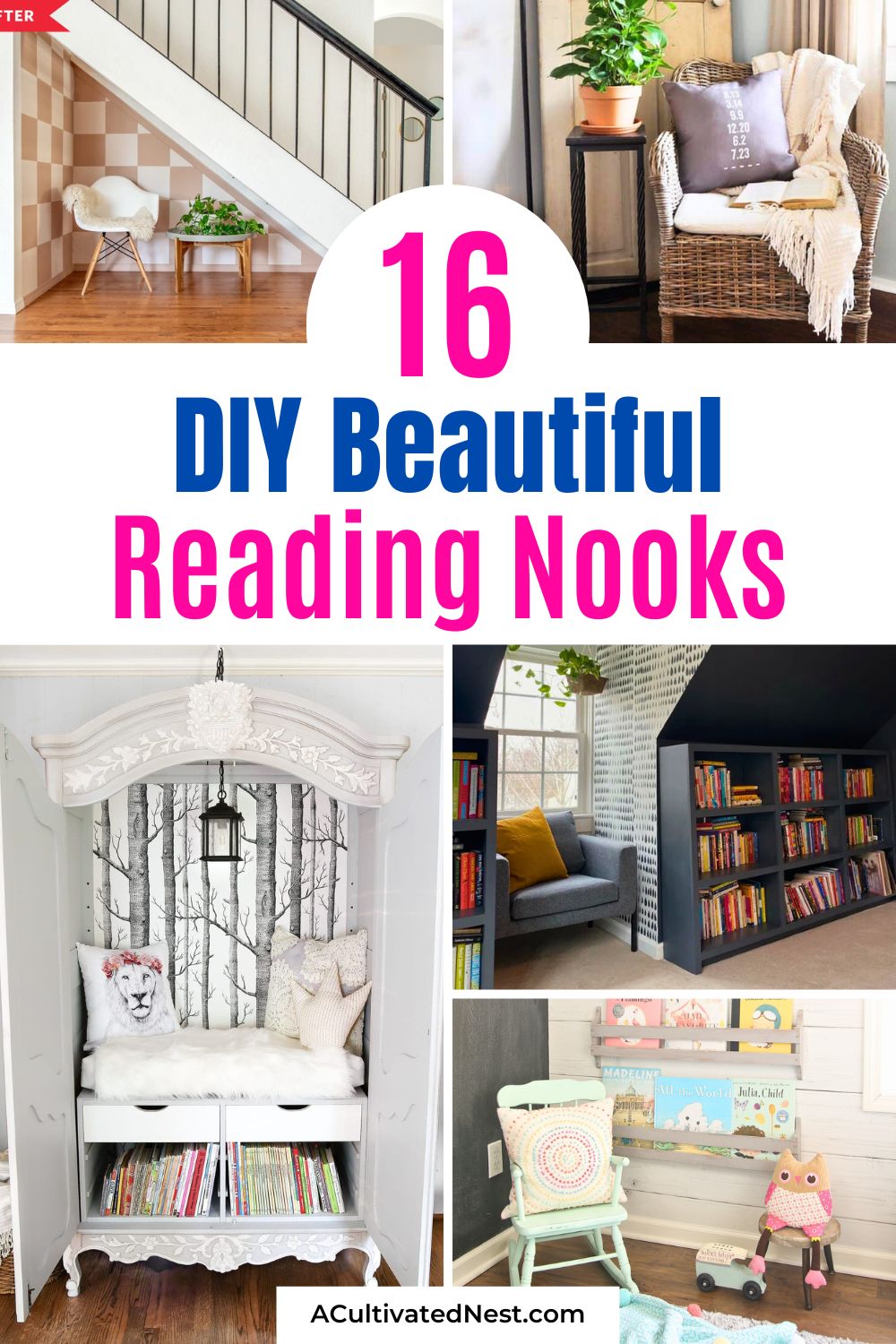 16 DIY Projects to Create a Cozy Reading Nook- Create a magical spot for the whole family! From DIY Narnia-inspired wardrobes to simple playroom tents, these reading nook ideas for adults and kids are the ultimate weekend project. Learn how to upcycle old bookcases and build cozy benches to make reading the best part of the day. Perfect for creating a stress-free zone in your home! | #KidsReadingNook #DIYProjects #HomeImprovement #PlayroomIdeas #ACultivatedNest