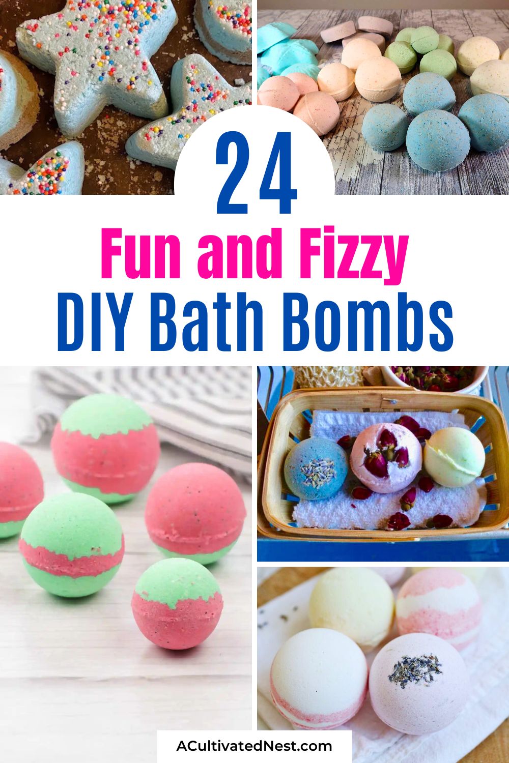 24 Fun and Fizzy DIY Bath Bombs for Kids- Stop spending a fortune on store-bought bath fizzies! Learn how to make your own DIY bath bombs with this ultimate roundup of fizzy recipes. Whether you want to make "orangesicle" scents, watermelon colors, or bath bombs with hidden toys inside, these easy tutorials show you how to do it on a budget. | #DIYProjects #HandmadeBathBombs #DIYGifts #bathBombs #ACultivatedNest
