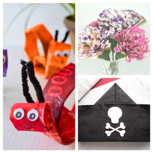 16 Upcycled Newspaper and Magazine Kids Crafts- Stuck inside on a rainy spring day? Turn your recycling bin into hours of fun with these creative newspaper and magazine crafts for kids! From giant forts to paper mache bowls, these frugal activities are the perfect way to keep kids entertained during spring break without spending a dime on new supplies. | #SpringBreakIdeas #RainyDayActivities #KidsCrafts #BoredomBusters #ACultivatedNest