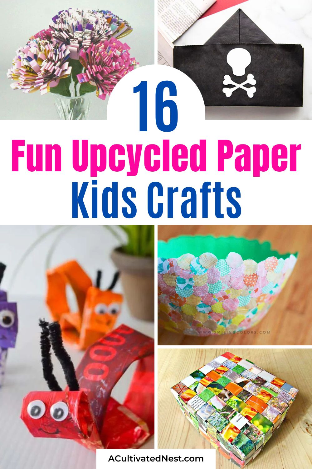 16 Upcycled Newspaper and Magazine Kids Crafts- No craft store run needed! These easy DIY projects use old magazines, newspapers, and junk mail to create awesome art. Whether you're making colorful butterflies or paper bead jewelry, these budget-friendly crafts are perfect for a quiet afternoon at home. Grab the glue and start upcycling your way to a fun-filled day with the family! | #EasyCrafts #RecycledCrafts #ActivitiesForKids #DIYProjects #ACultivatedNest