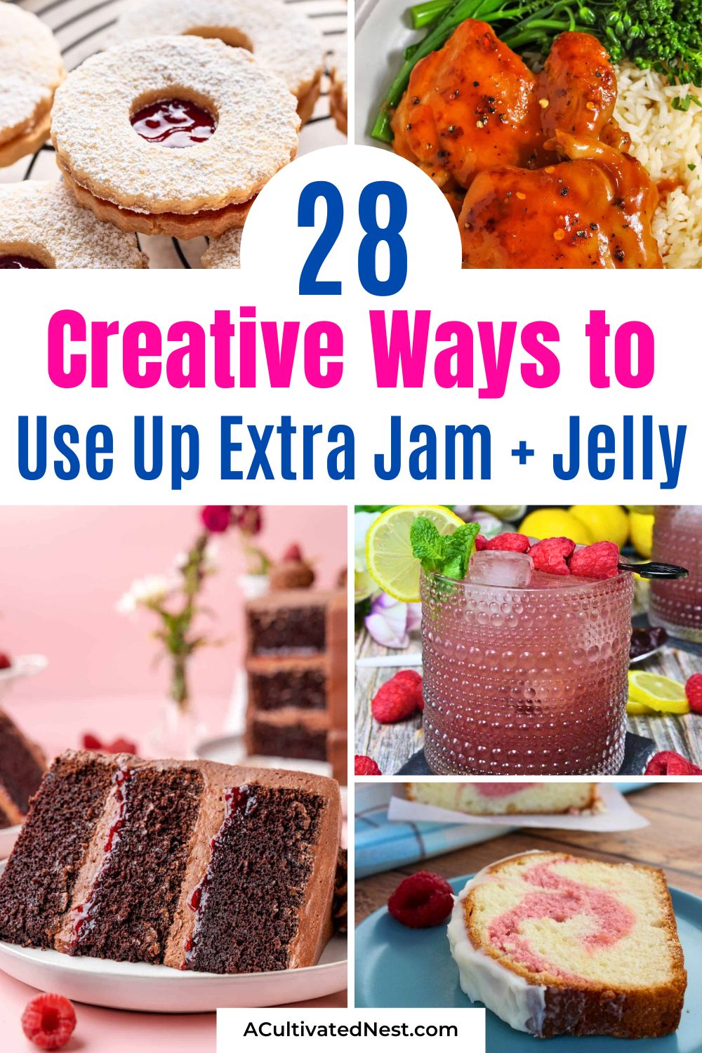 28 Creative Ways to Use Up the Last Bit of Jam- Scraping the bottom of the jam jar? Turn those last few spoonfuls into something amazing! Check out these genius recipes and ideas for leftover jam, including thumbprint cookies, glazes, and sweet treats! | #FoodHacks #EasyRecipes #UseItUp #KitchenTips #ACultivatedNest