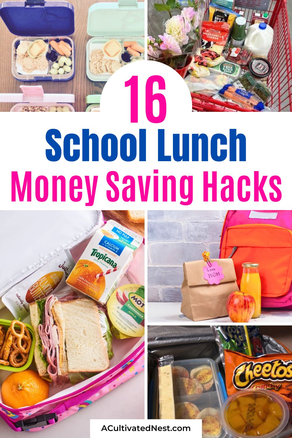 16 Frugal Hacks for Saving Money on School Lunches- Tired of overspending on pre-packaged snacks and convenience foods for school lunches? These budget-friendly hacks will make your morning routine easier and keep your wallet happy. Explore creative ways to pack healthy, fun, and affordable lunches for toddlers to teens without losing your sanity. | #FrugalMom #FrugalLiving #KidsLunchIdeas #MealPrepTips #ACultivatedNest