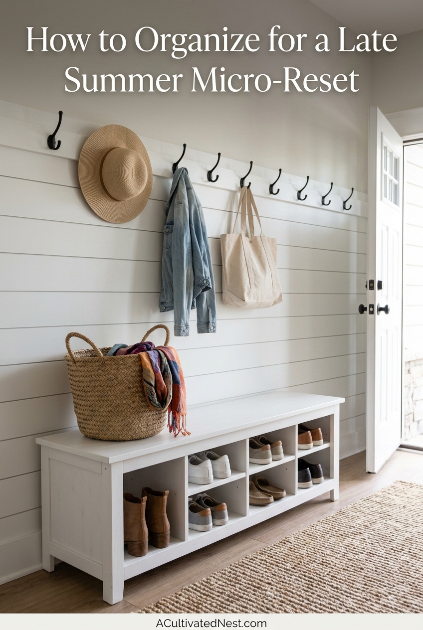 How to Organize for a Late Summer Micro-Reset- Restore order to your home without spending hours cleaning! These easy 15-minute micro-reset ideas focus on fast, zero-cost clutter fixes to get your space organized before fall. Perfect for busy schedules! | #cleaningTips #organizingHacks #organize #cleanHome #ACultivatedNest How to Organize for a Late Summer Micro-Reset- Restore order to your home without spending hours cleaning! These easy 15-minute micro-reset ideas focus on fast, zero-cost clutter fixes to get your space organized before fall. Perfect for busy schedules! | #cleaningTips #organizingHacks #organize #cleanHome #ACultivatedNest