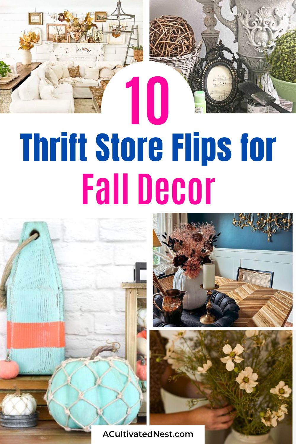 10 Thrift Store Flips for Fall Home Decor- Decorate your home for fall without spending a fortune. These clever thrift store flip ideas show you how a little paint and creativity can turn cheap thrifted treasures into stylish autumn decorations. | #fallcrafts #thriftflip #diyhomedecor #autumndecor #ACultivatedNest