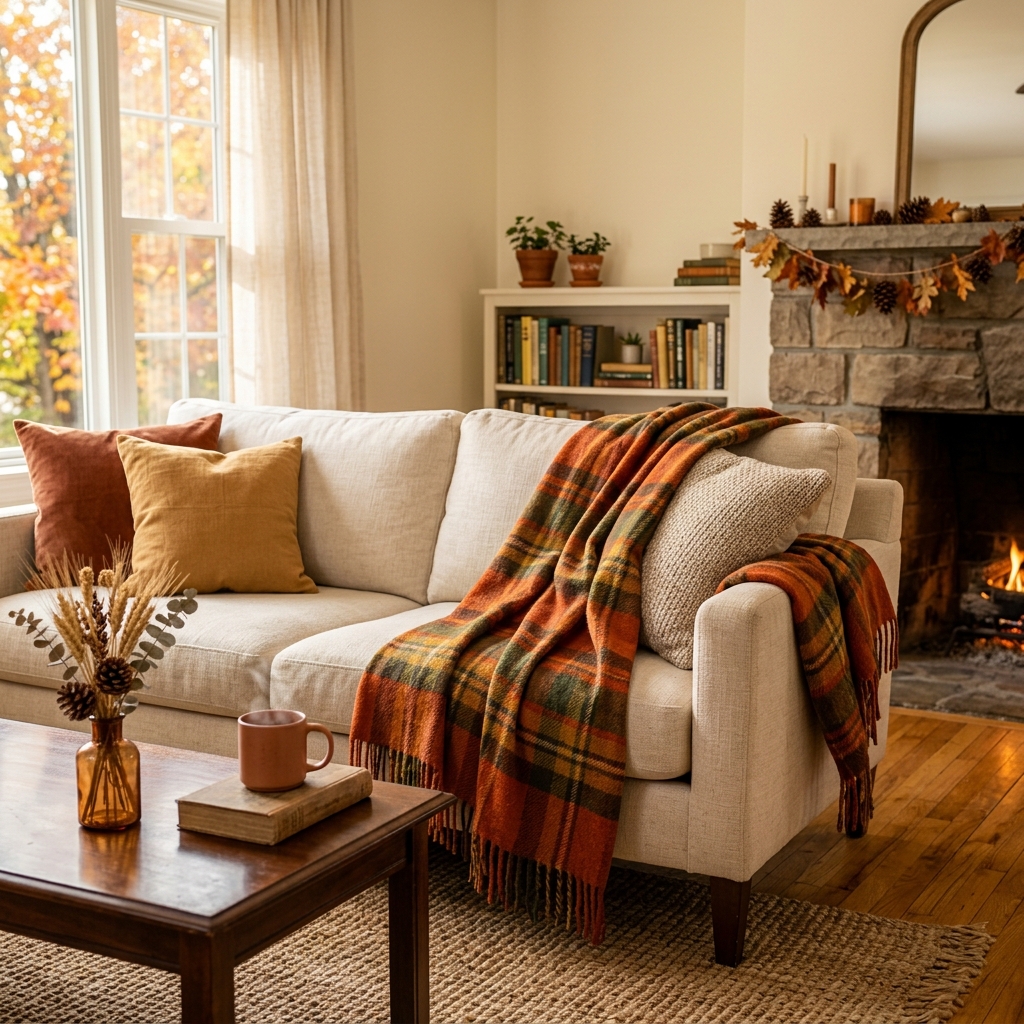 Quick & Cozy Seasonal Refresh: Low-Effort Decor Hacks for Fall- Transform your living space for autumn without spending a fortune or cluttering your home! These low-effort fall decor hacks focus on rich textures, warm ambient lighting, and simple natural elements to create an inviting, cozy atmosphere in minutes. Click through to discover easy ways to refresh your home for fall! | #FallDecor #CozyHome #AutumnDecor #BudgetDecor #ACultivatedNest