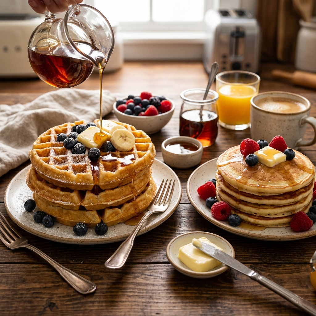 The Ultimate Guide to Batch Freezer Waffles & Pancakes- Win weekday mornings with this master batch freezer waffle and pancake guide! Learn how to cook once, flash freeze, and stack your freezer with toaster-ready breakfasts that taste so much better than store-bought. Includes 7 easy dietary swaps (like high-protein, gluten-free, egg-free, and banana)so everyone gets their favorite stack! | #FreezerMeals #BreakfastIdeas #PancakeRecipe #WaffleRecipe #ACultivatedNest